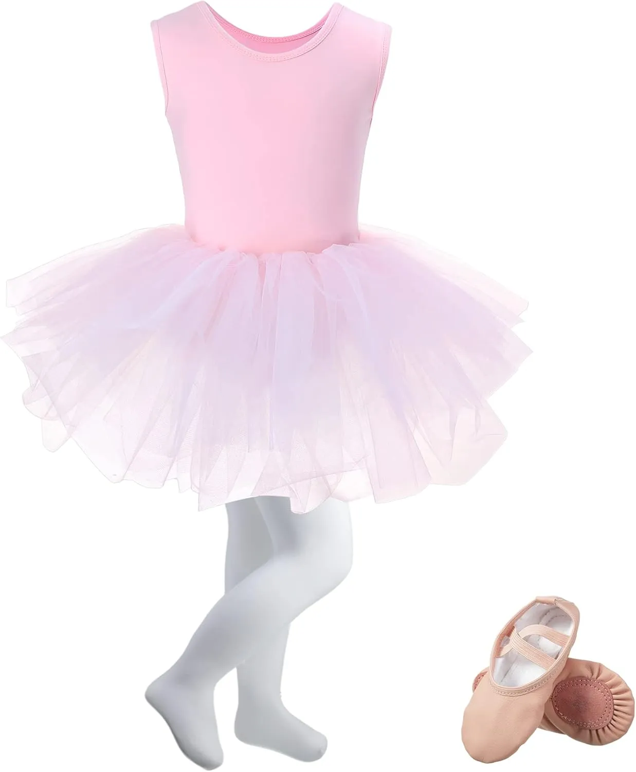 3 Piece Leotard Ballet Set Cute Dance Tutu Dress Pink Ballet Yoga Shoes Soft Dance Tight for Girl's Gymnastics Ballet