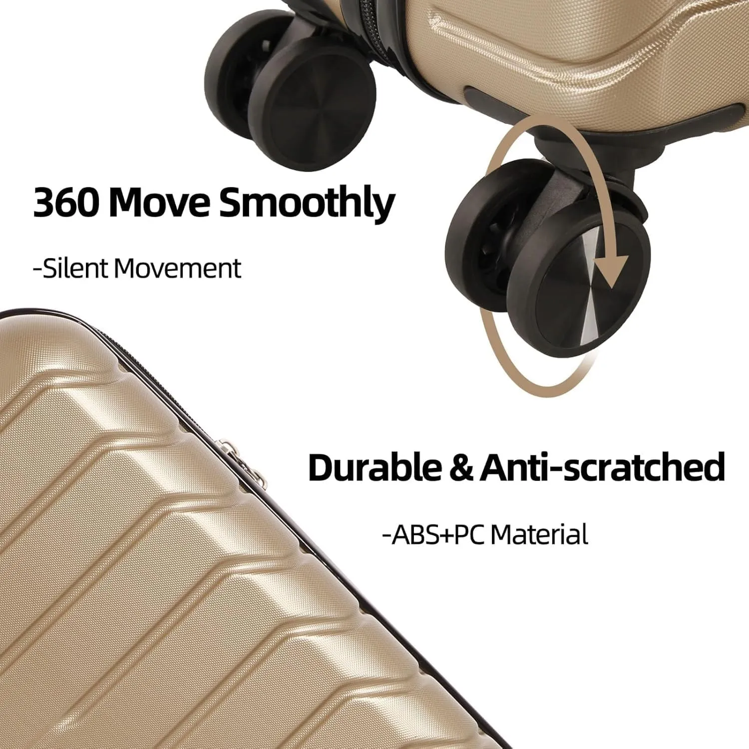 3 Piece Luggage Set ABS PC Expandable Hardshell TSA Lock Aluminum Trolley Spinner Wheels (Champagne, 3 Piece Set)