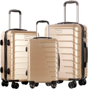3 Piece Luggage Set ABS PC Expandable Hardshell TSA Lock Aluminum Trolley Spinner Wheels (Champagne, 3 Piece Set)