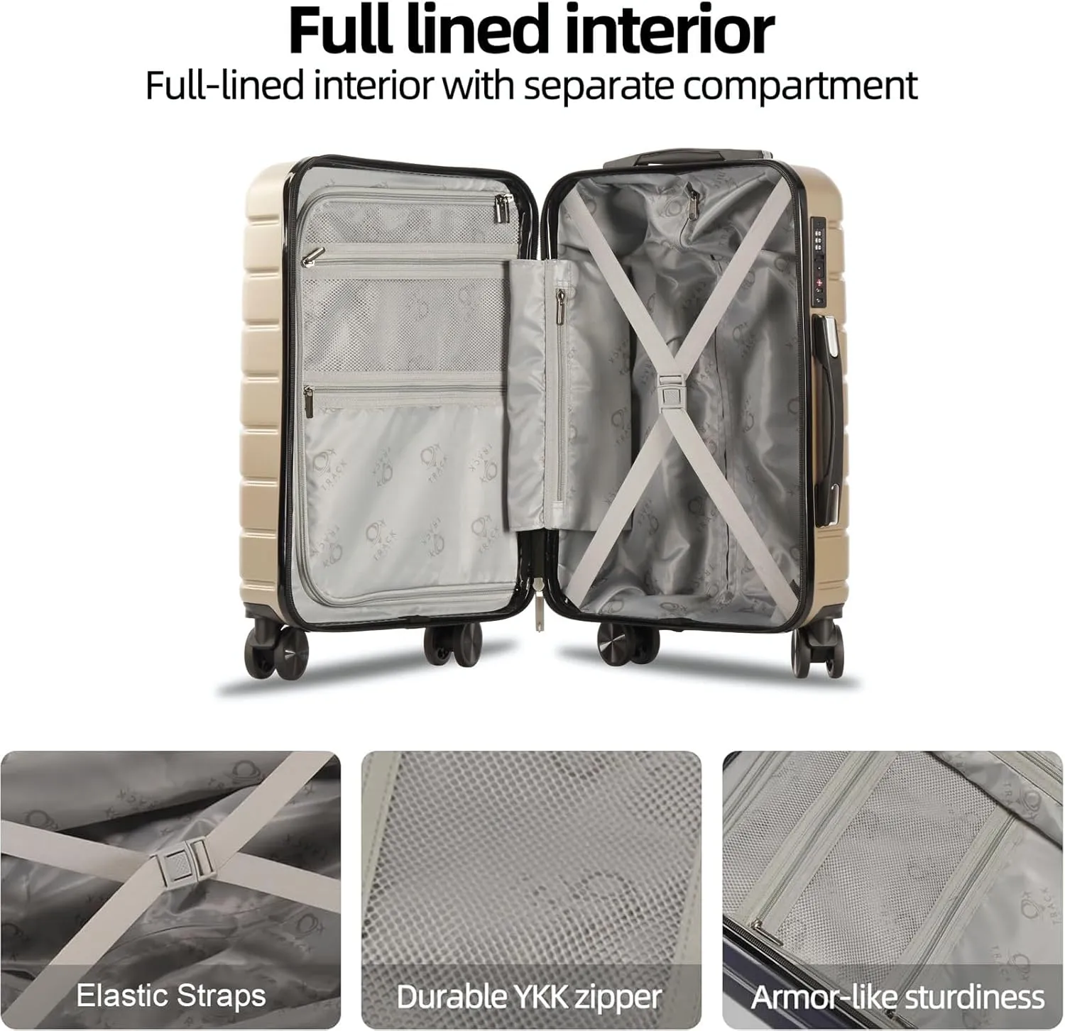 3 Piece Luggage Set ABS PC Expandable Hardshell TSA Lock Aluminum Trolley Spinner Wheels (Champagne, 3 Piece Set)