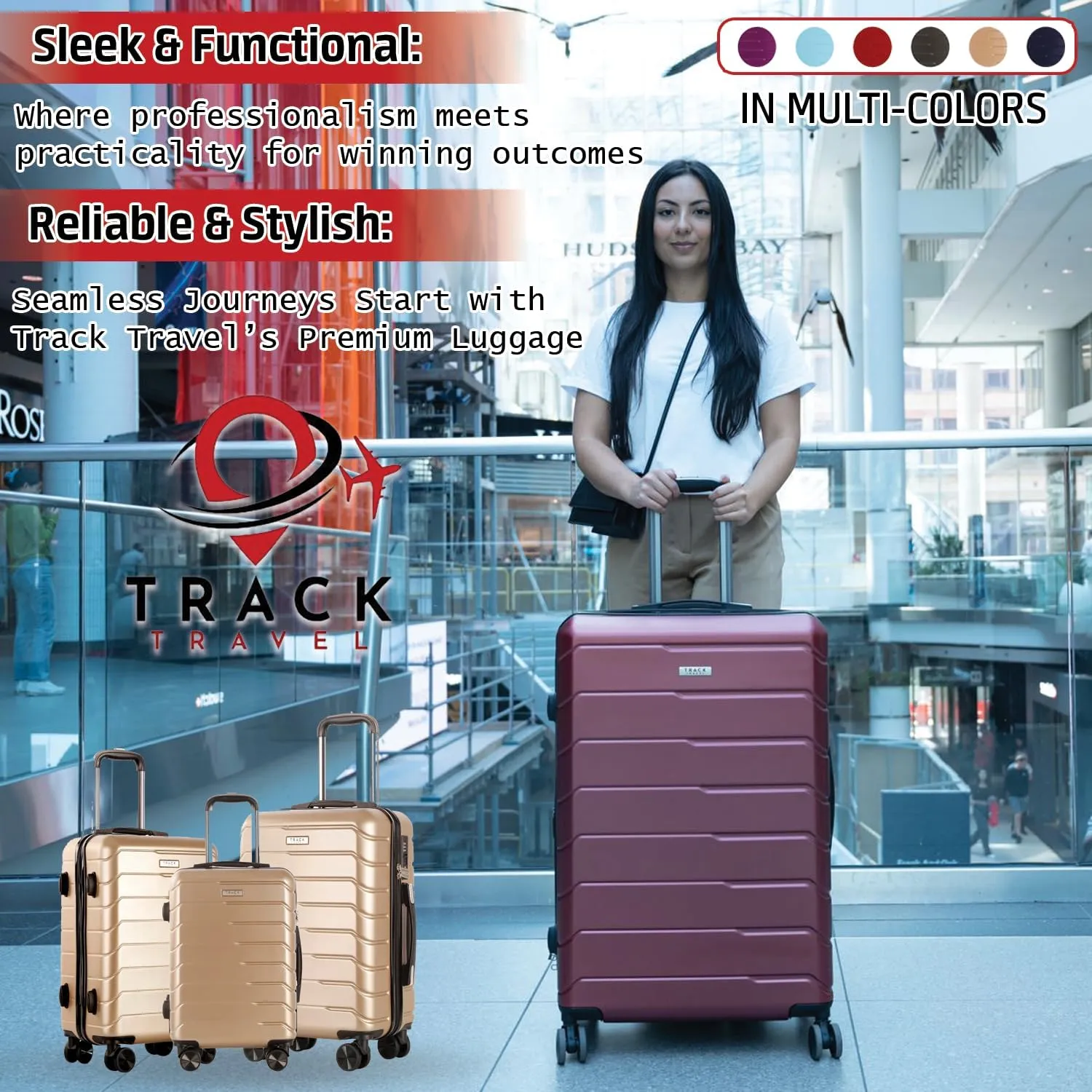 3 Piece Luggage Set ABS PC Expandable Hardshell TSA Lock Aluminum Trolley Spinner Wheels (Champagne, 3 Piece Set)