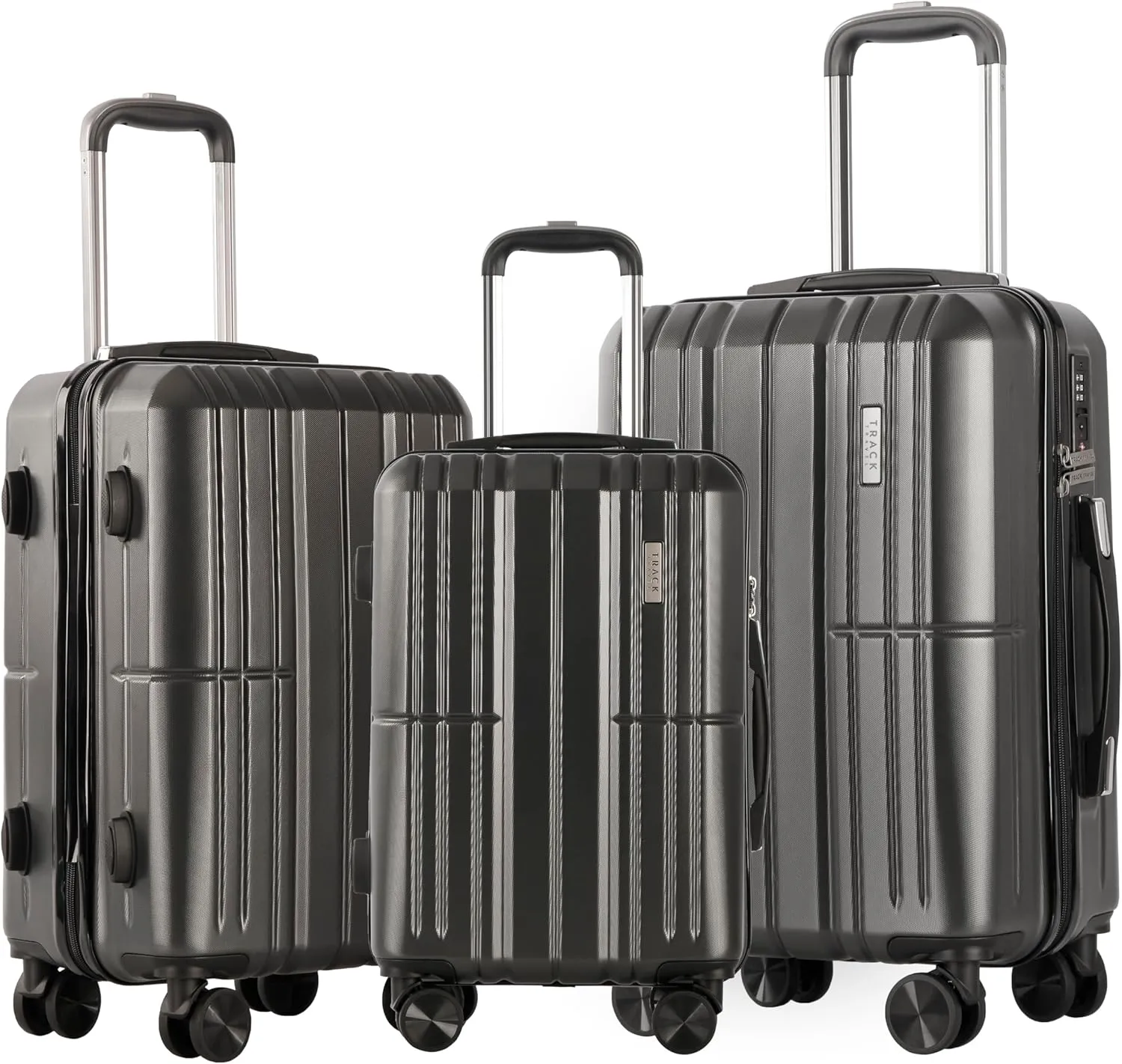 3 Piece Luggage Set ABS PC Expandable Hardshell TSA Lock Aluminum Trolley Spinner Wheels (Dark Grey, 3 Piece Set)