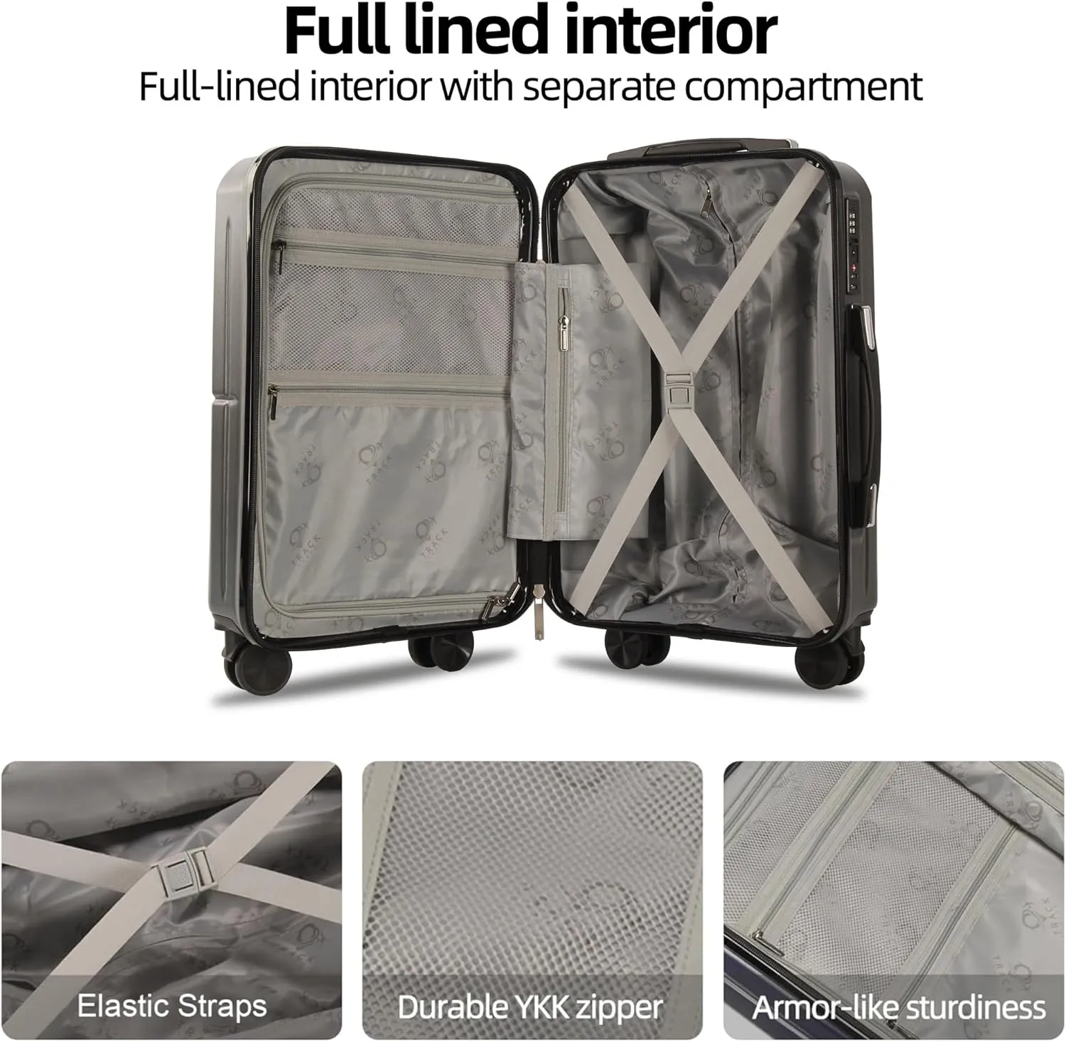 3 Piece Luggage Set ABS PC Expandable Hardshell TSA Lock Aluminum Trolley Spinner Wheels (Dark Grey, 3 Piece Set)