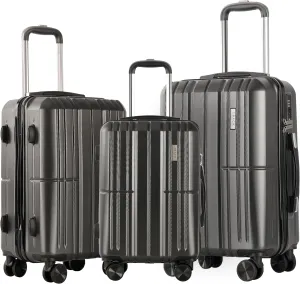 3 Piece Luggage Set ABS PC Expandable Hardshell TSA Lock Aluminum Trolley Spinner Wheels (Dark Grey, 3 Piece Set)
