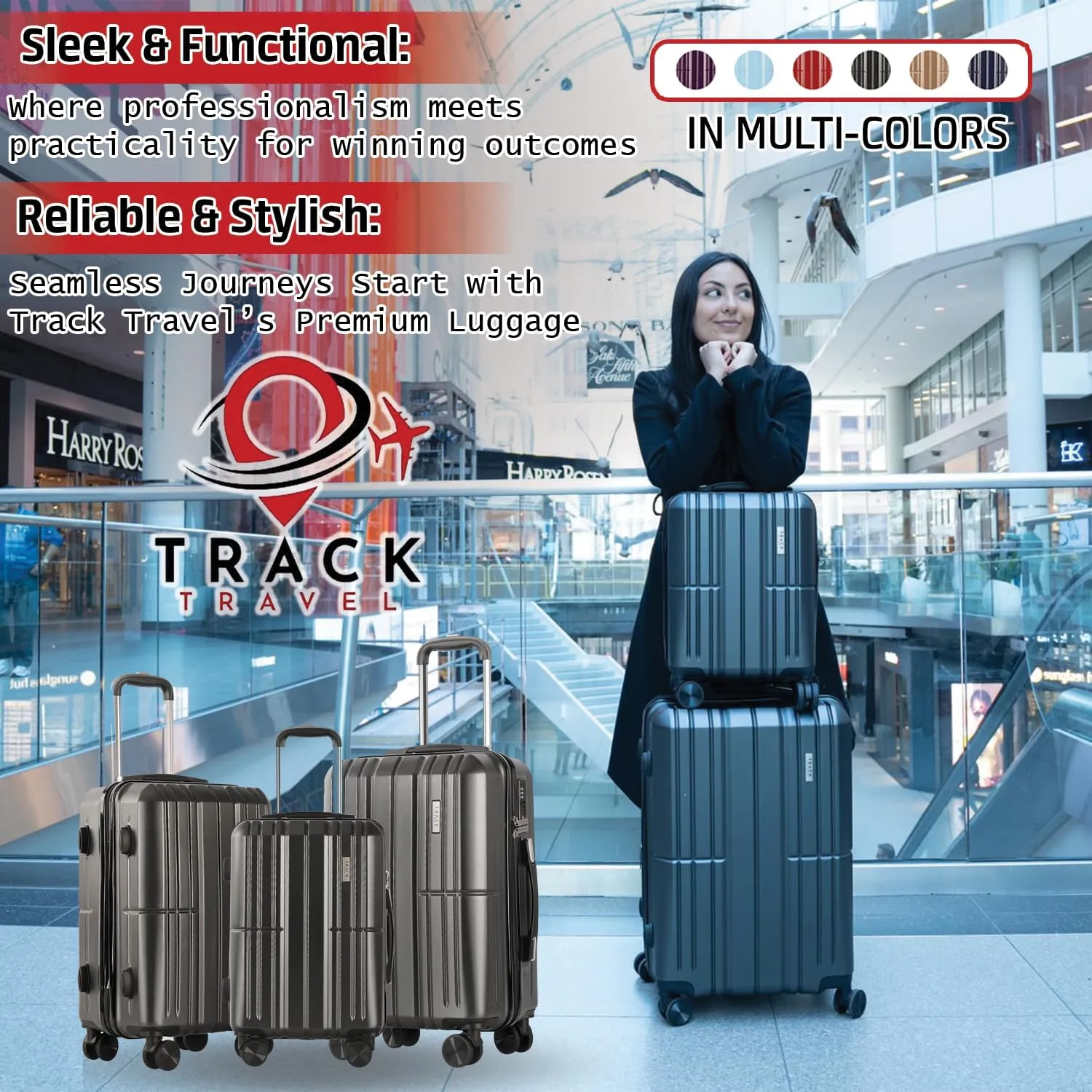 3 Piece Luggage Set ABS PC Expandable Hardshell TSA Lock Aluminum Trolley Spinner Wheels (Dark Grey, 3 Piece Set)