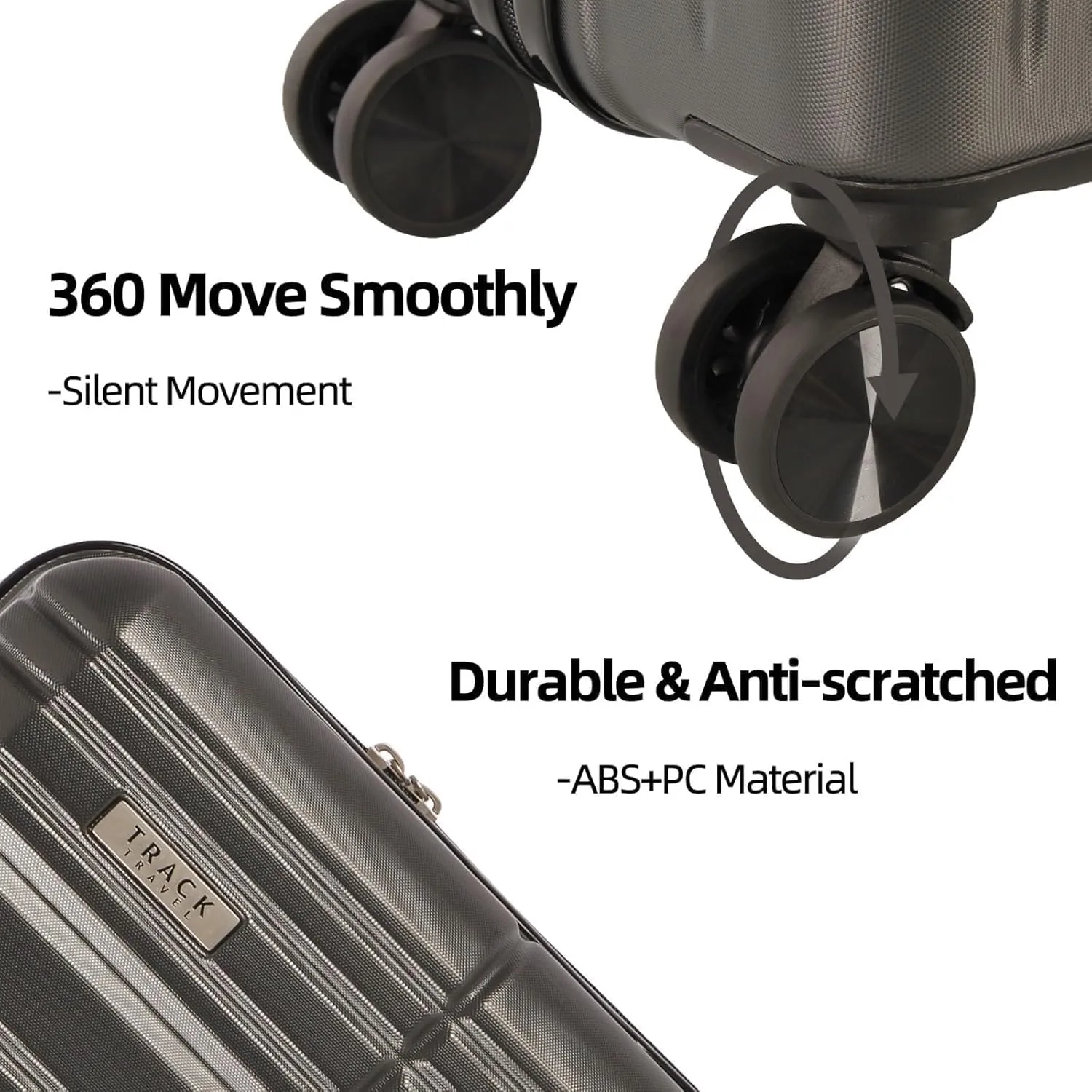 3 Piece Luggage Set ABS PC Expandable Hardshell TSA Lock Aluminum Trolley Spinner Wheels (Dark Grey, 3 Piece Set)