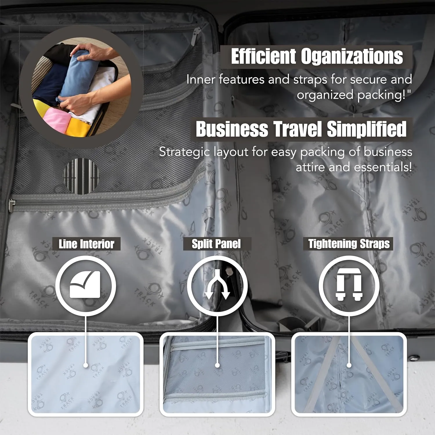 3 Piece Luggage Set ABS PC Expandable Hardshell TSA Lock Aluminum Trolley Spinner Wheels (Dark Grey, 3 Piece Set)