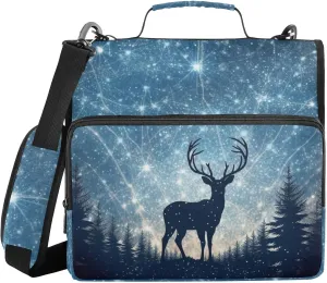3 Ring Binder Zipper Binders Cracked Ice Starry Sky Deer Trapper Keeper Expanding File Folder Bag with Shoulder Strap