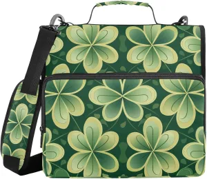 3 Ring Binder Zipper Binders Vitality Green Leaves Trapper Keeper Expanding File Folder Bag with Shoulder Strap