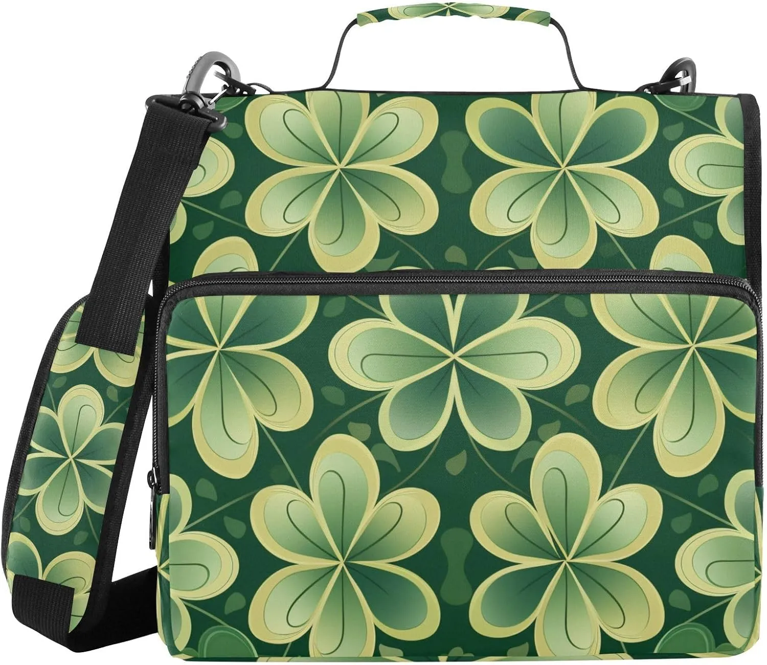 3 Ring Binder Zipper Binders Vitality Green Leaves Trapper Keeper Expanding File Folder Bag with Shoulder Strap