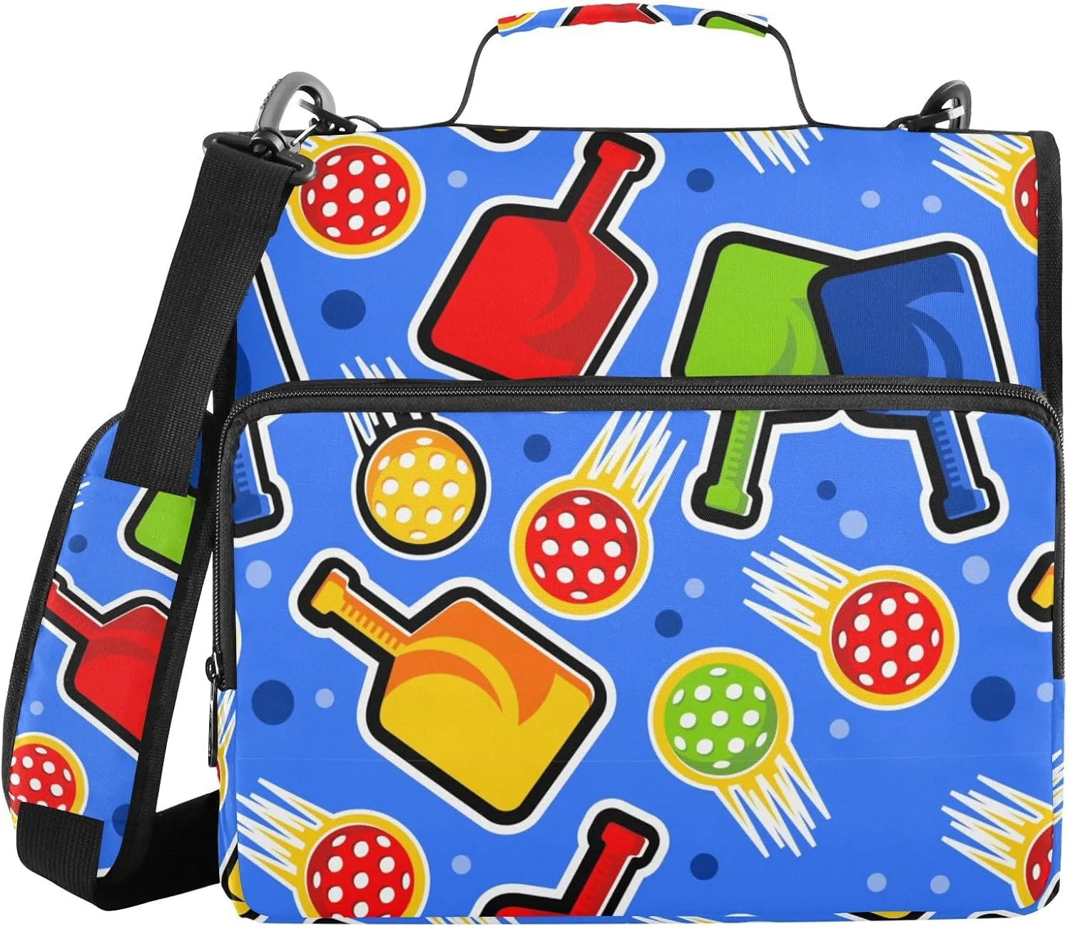 3 Ring Zipper Binder 1.5 Inch with Shoulder Strap Energetic Pickleball Large Capacity File Folder for School Office Supplies
