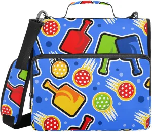 3 Ring Zipper Binder 1.5 Inch with Shoulder Strap Energetic Pickleball Large Capacity File Folder for School Office Supplies