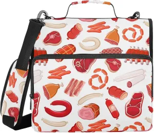 3 Ring Zipper Binder Pork Beef Sausages 500 Sheets Capacity Binder Organizer Bag with Shoulder Strap and Handle for School Office College Students