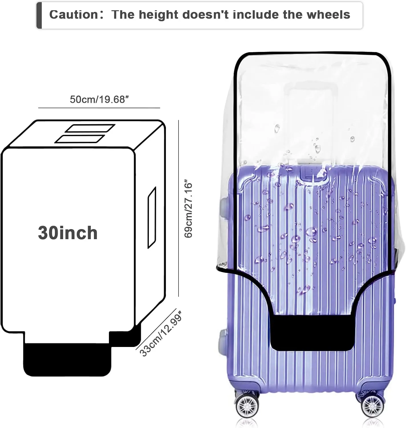 30 Inch Clear PVC Luggage Cover, 0.4mm Thick Heavy-Duty Waterproof, Dustproof, Anti-Scratch Suitcase Cover, Luggage Covers for Suitcase TSA Approved, Fits 30"-31" Wheeled Luggage