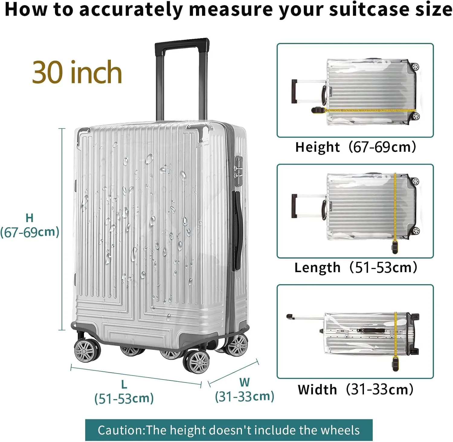 30 Inch Full Clear PVC Luggage Cover, 0.4mm Thick Heavy-Duty Waterproof, Dustproof, Anti-Scratch Suitcase Cover, Luggage Covers for Suitcase TSA Approved, Fits 30"-31" Wheeled Luggage
