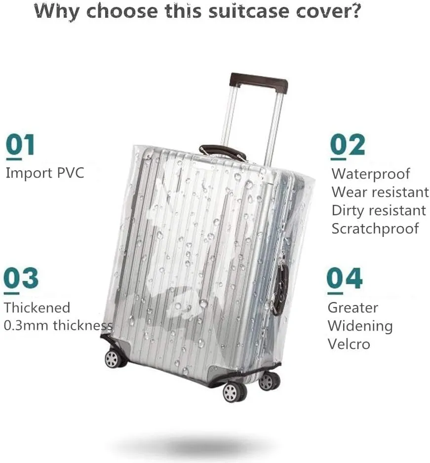 30 Inch Full Clear PVC Luggage Cover, 0.4mm Thick Heavy-Duty Waterproof, Dustproof, Anti-Scratch Suitcase Cover, Luggage Covers for Suitcase TSA Approved, Fits 30"-31" Wheeled Luggage
