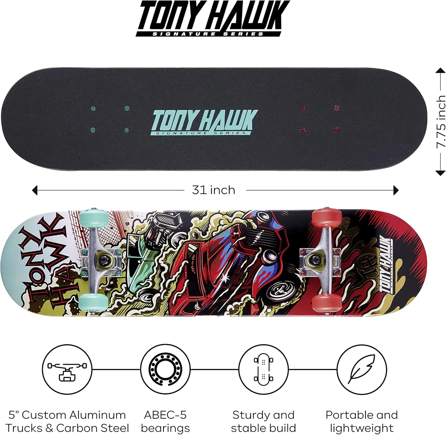 31" Skateboard - Signature Series 3 Skateboard with Pro Trucks, Full Grip Tape, 9-Ply Maple Deck, Ideal for All Experience Levels