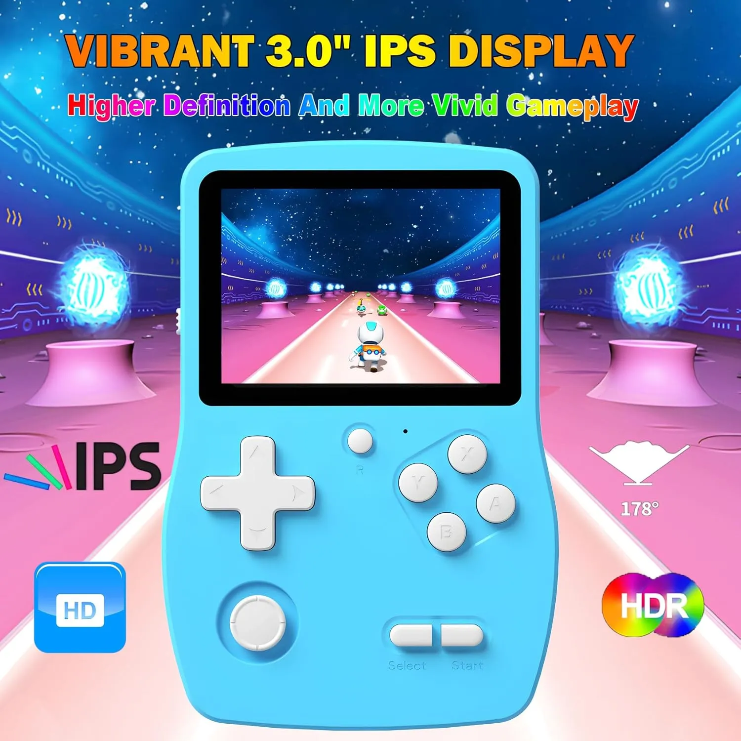 32 Bit Handheld Games for Kids Preloaded 139 Video Games, Portable Video Gaming Player with 3.0" IPS Screen and Rechargeable Battery, Mini Travel Games Electronic Gifts Toys for Boys Girls, Blue