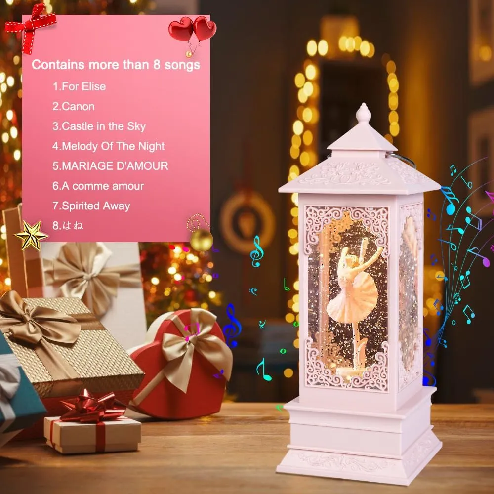 [360° Rotating Ballerina Figurine Music Box Light for Present,Women,Kids,Mom,Daughter,Granddaughter,Christmas&Birthday Present,Battery and USB Operated(11.4"x4.13")-Pink