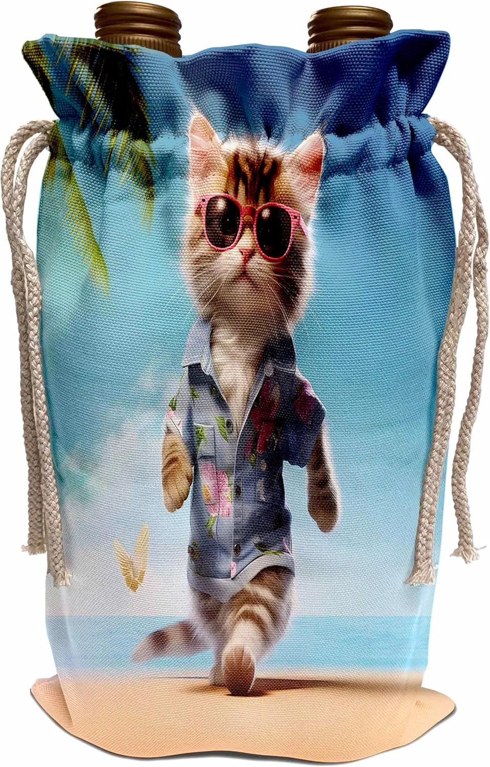 3dRose Cool kitten on a beach in holiday attire - Wine Bags (wbg-385463-1)