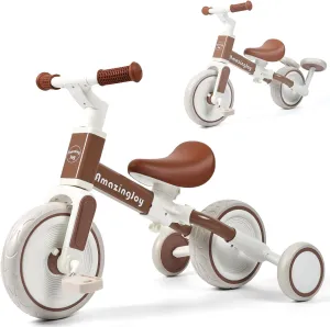 4 in 1 Toddler Tricycle for 2-5 Year Olds Kids Trike 3 Year Old Tricycle Toddlers Boys Girls Gift Trike Toddler Tricycle 1-3 Kids Trikes 3-5 Removable Pedal Adjustable Seat Brown