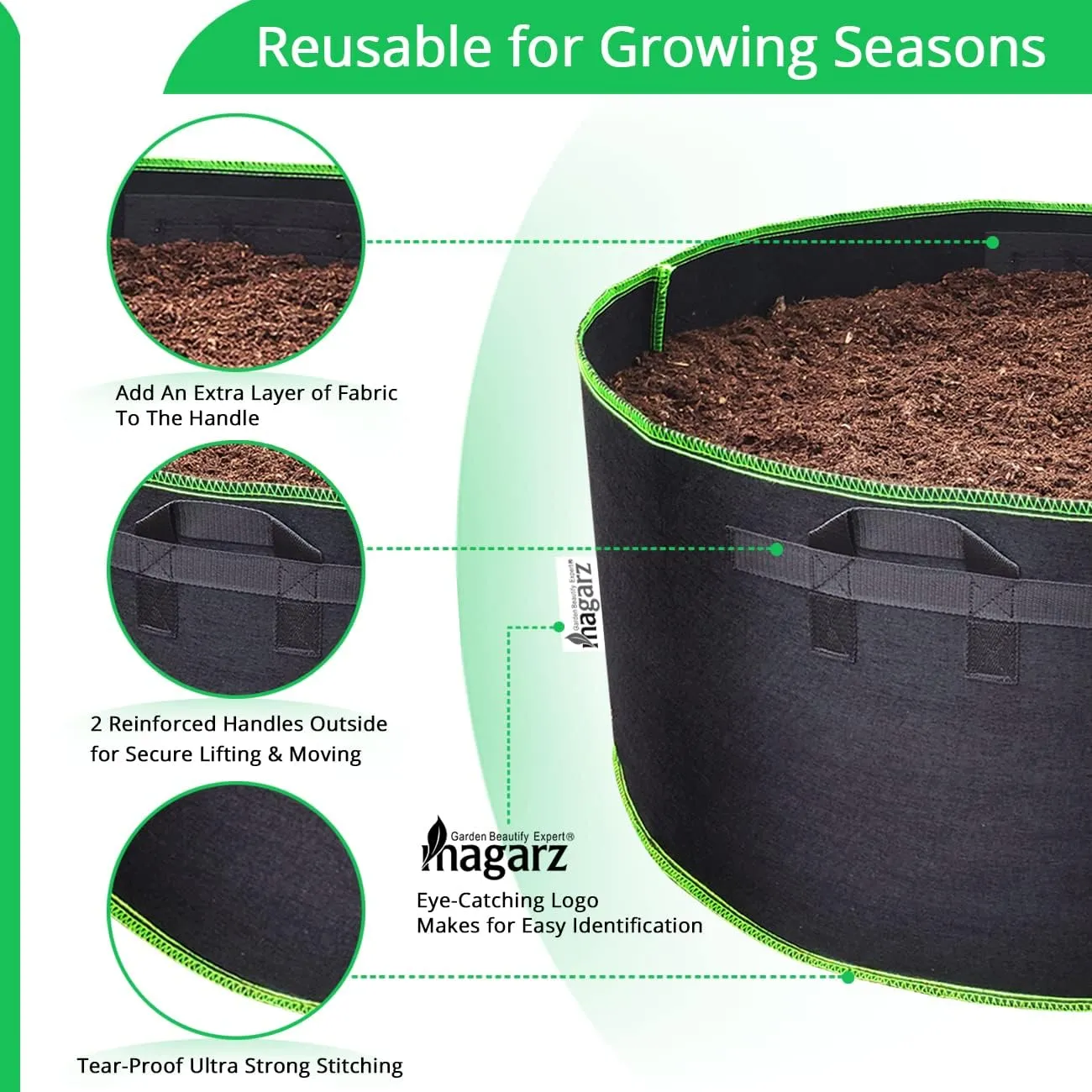 4-Pack 30 Gallon Fabric Flower Pots Garden Felt Grow Bags with Handle (Black)
