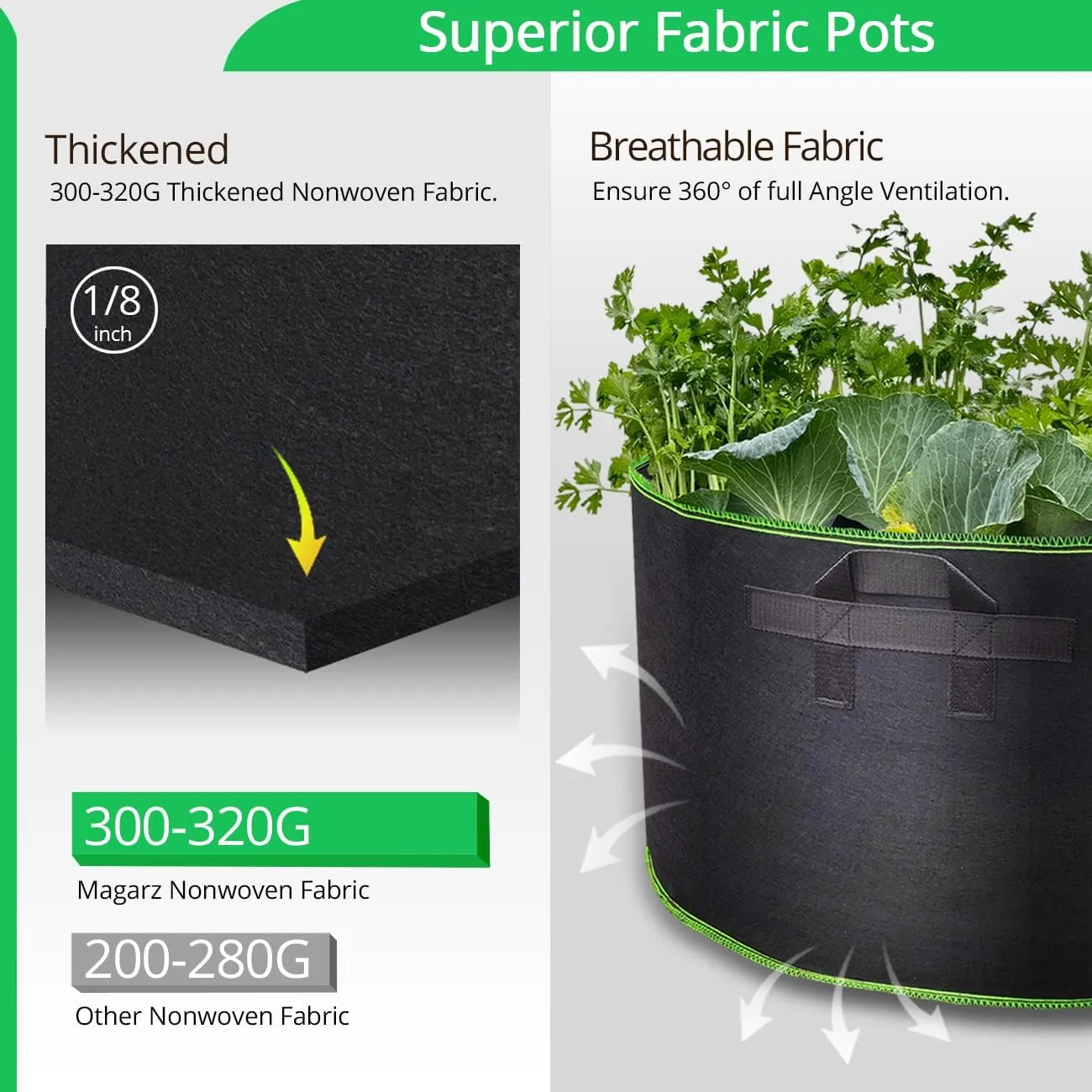4-Pack 50 Gallon Fabric Flower Pots Garden Felt Grow Bags with Handle (Black)