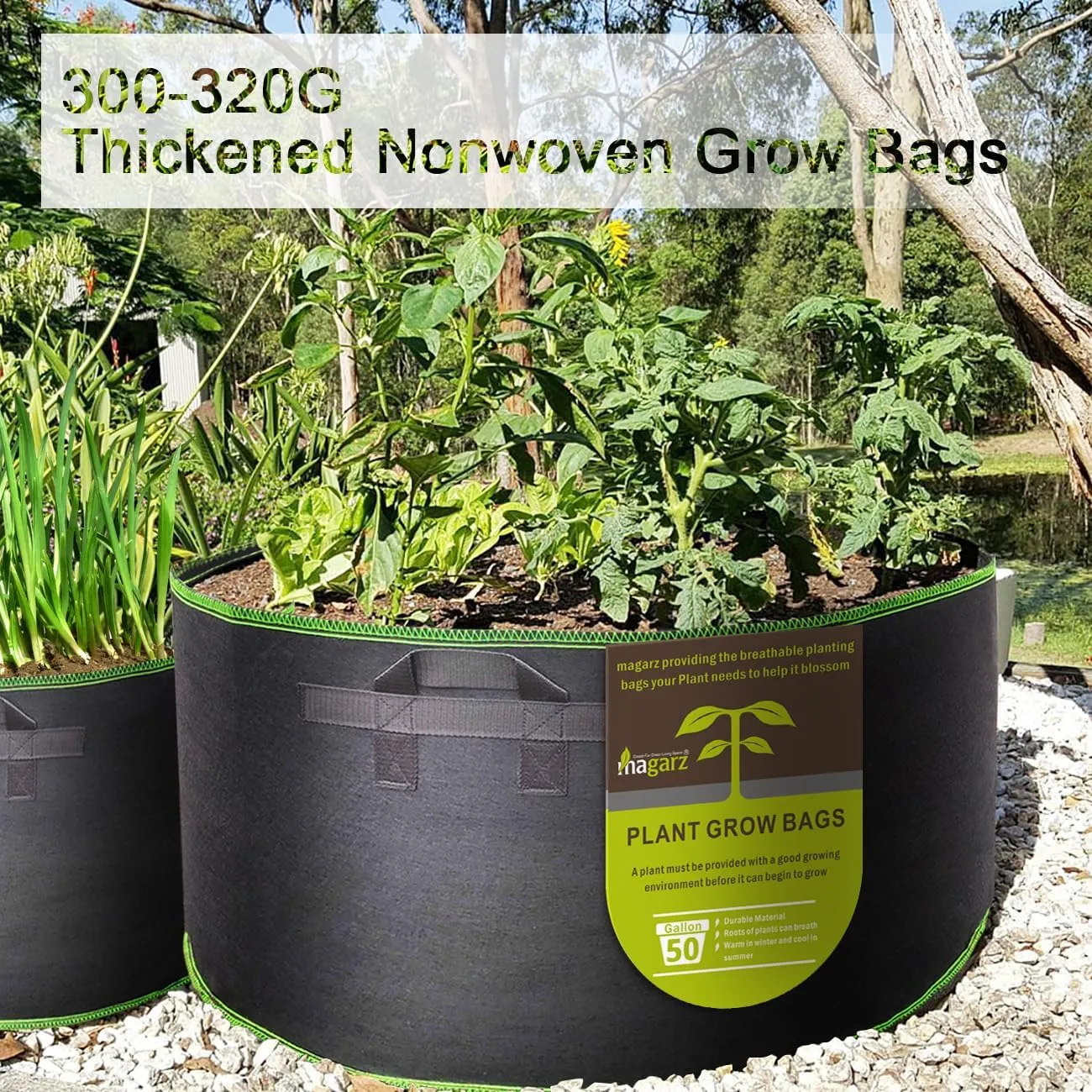 4-Pack 50 Gallon Fabric Flower Pots Garden Felt Grow Bags with Handle (Black)