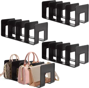 4 Pack Acrylic Purse Organizer for Closet, Desk File Sorter Purse, Handbag Organizer, Office Supplies Stand Bookshelf, Purse Display Stand Storage Organizer - 4 Sections, Black