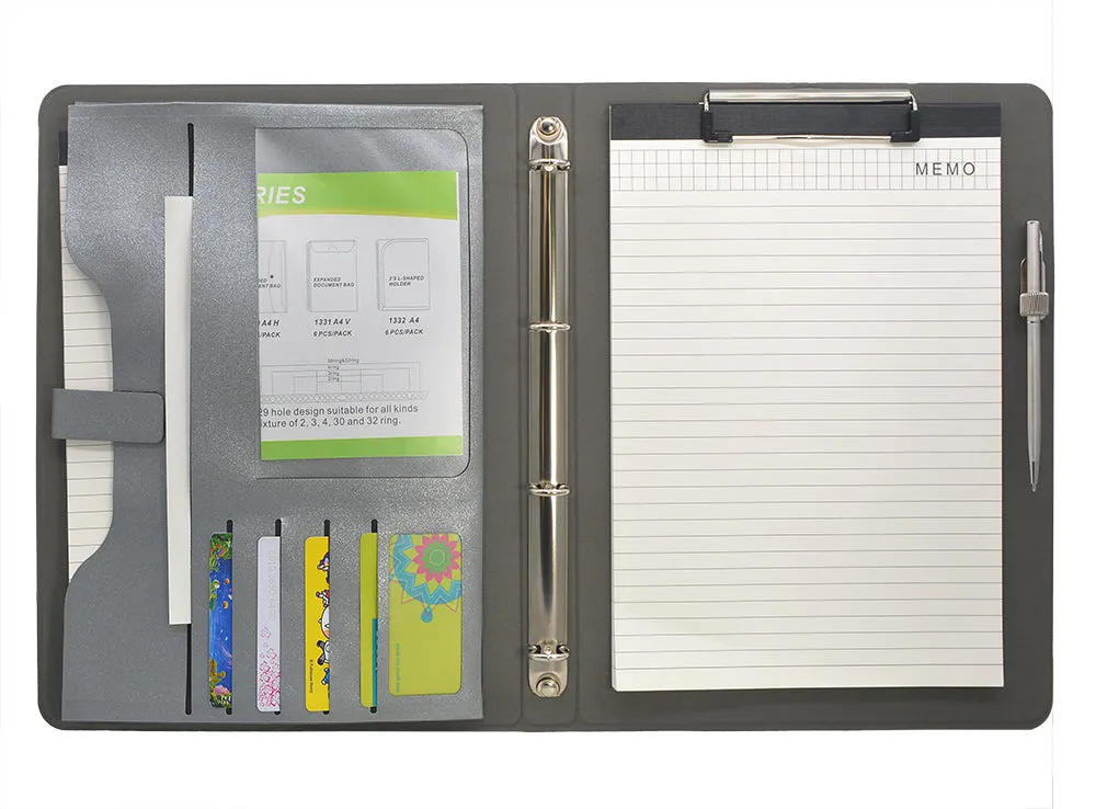 4 Ring Binder Padfolio File Folder, Business Organizer Portfolio with 4-Ring Binder, Clipboard