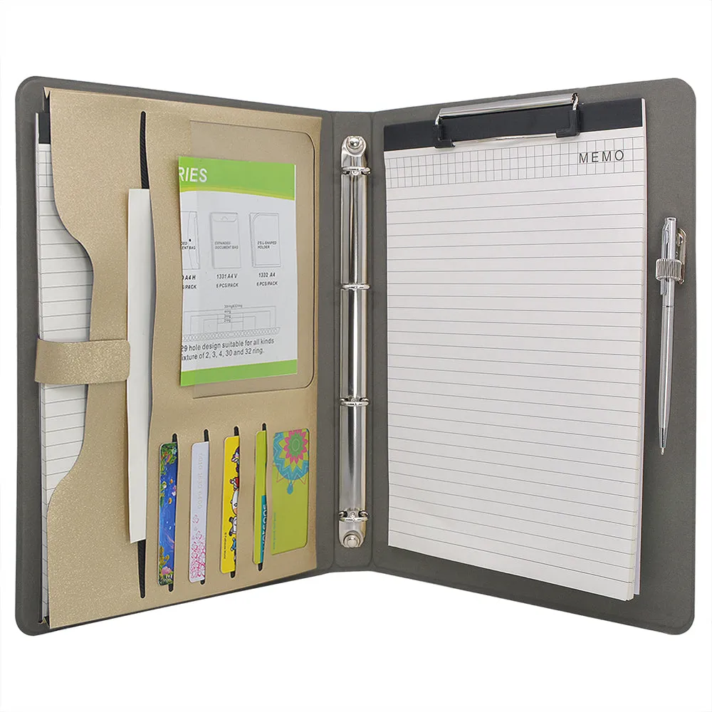 4 Ring Binder Padfolio File Folder, Business Organizer Portfolio with 4-Ring Binder, Clipboard