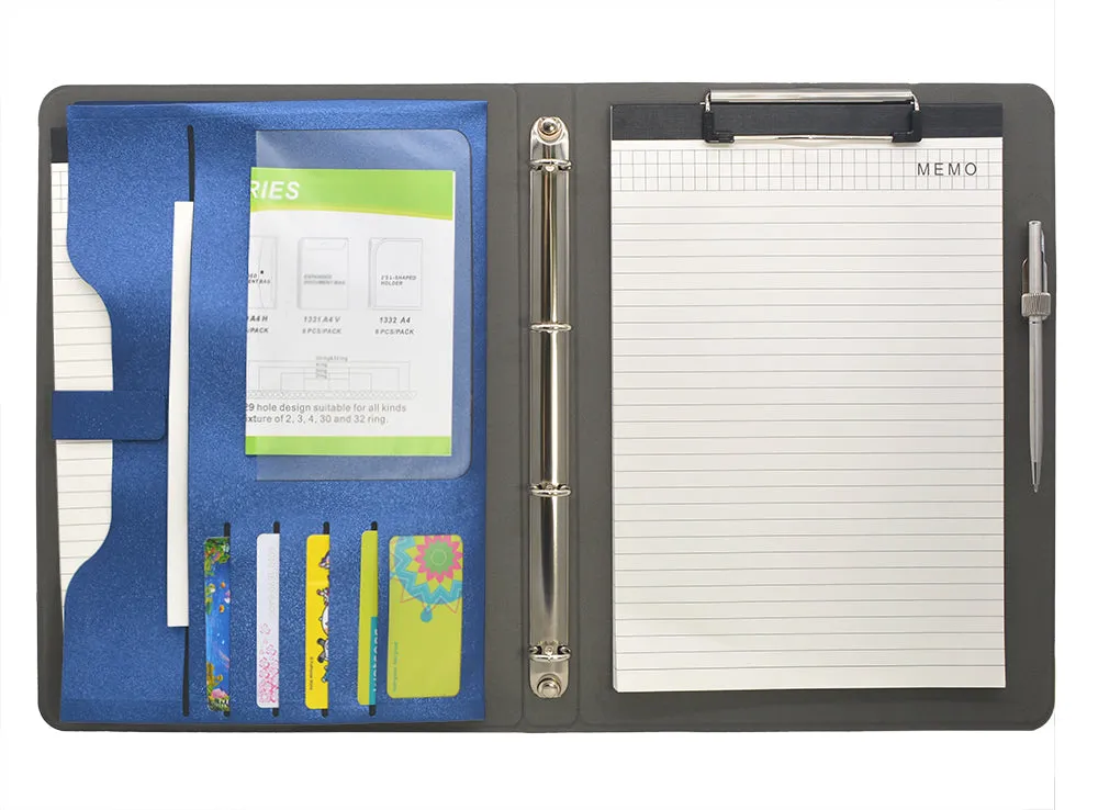 4 Ring Binder Padfolio File Folder, Business Organizer Portfolio with 4-Ring Binder, Clipboard