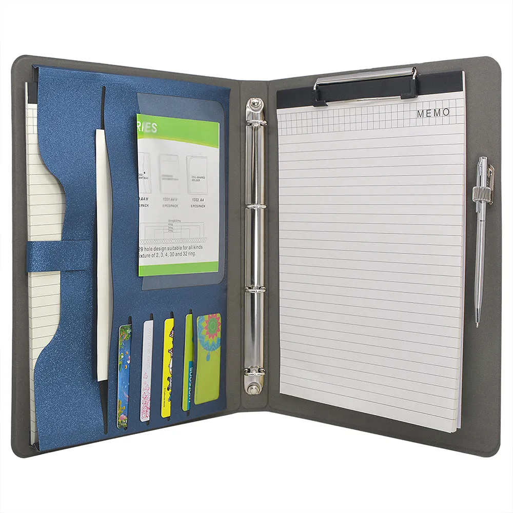 4 Ring Binder Padfolio File Folder, Business Organizer Portfolio with 4-Ring Binder, Clipboard
