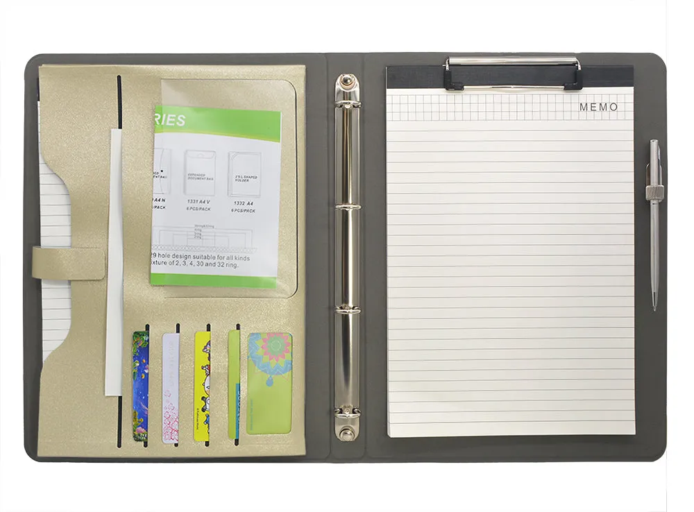 4 Ring Binder Padfolio File Folder, Business Organizer Portfolio with 4-Ring Binder, Clipboard