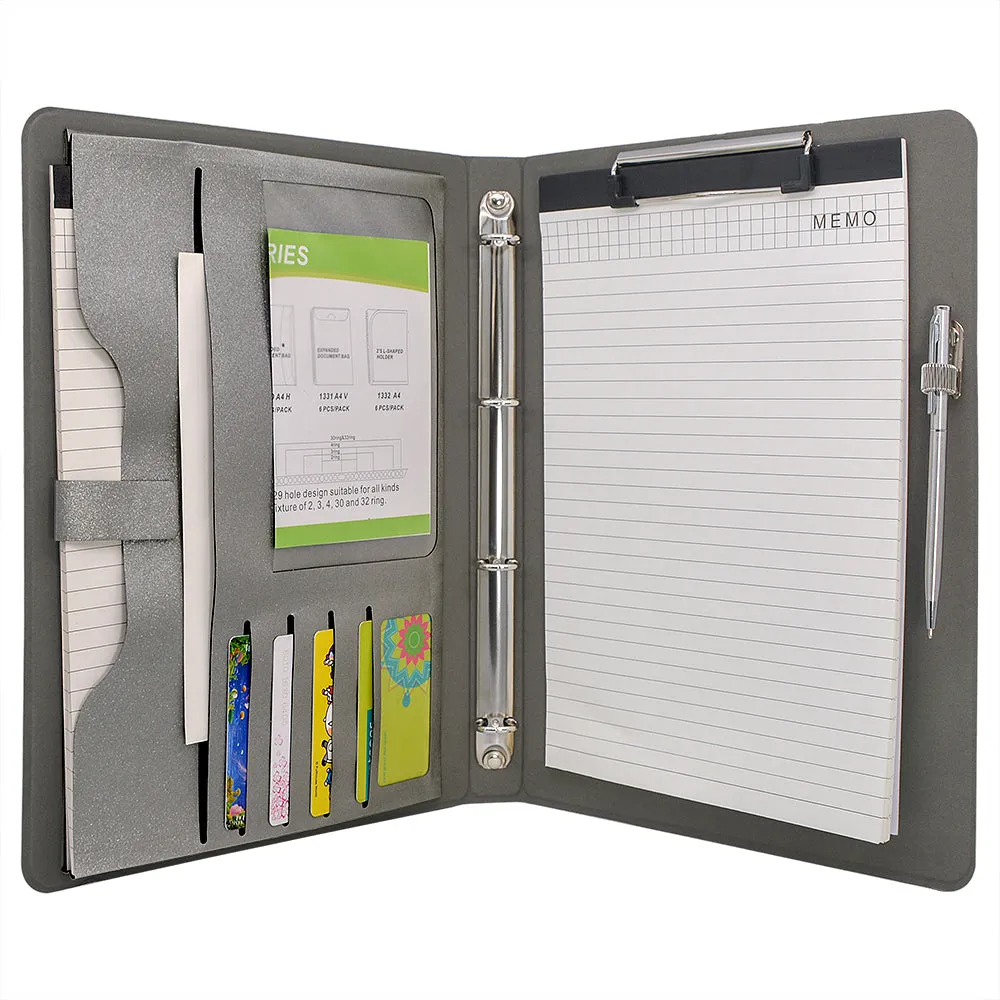4 Ring Binder Padfolio File Folder, Business Organizer Portfolio with 4-Ring Binder, Clipboard