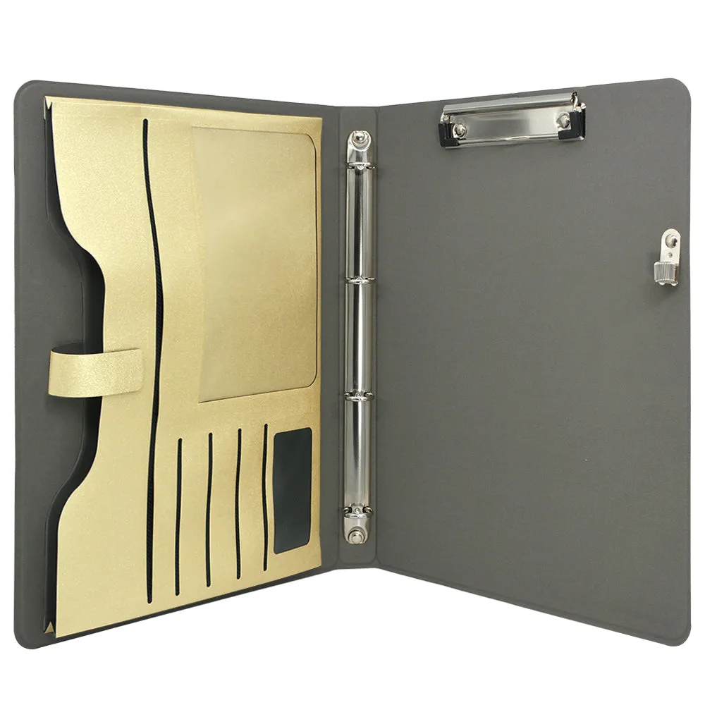 4 Ring Binder Padfolio File Folder, Business Organizer Portfolio with 4-Ring Binder, Clipboard