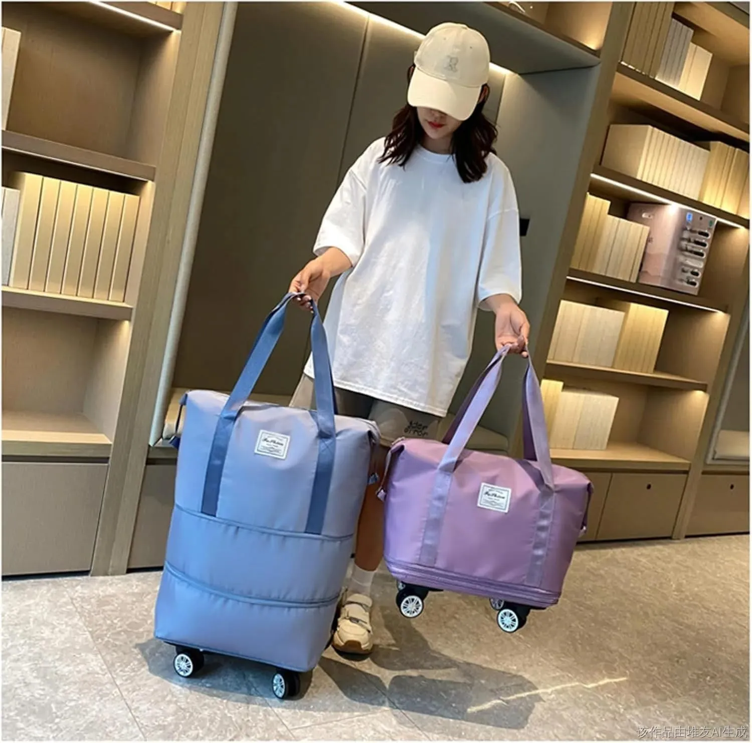 40 L Klarson Expandable Bag with Wheels, Klarson Travel Bag, Large Capacity Dry and Wet Separation Storage Luggage Bag, Three-Layer Expandable, Waterproof and Wear-Resistant (Fuchsia)