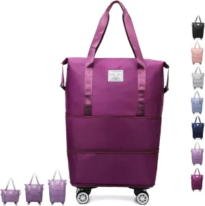 40 L Klarson Expandable Bag with Wheels, Klarson Travel Bag, Large Capacity Dry and Wet Separation Storage Luggage Bag, Three-Layer Expandable, Waterproof and Wear-Resistant (Fuchsia)