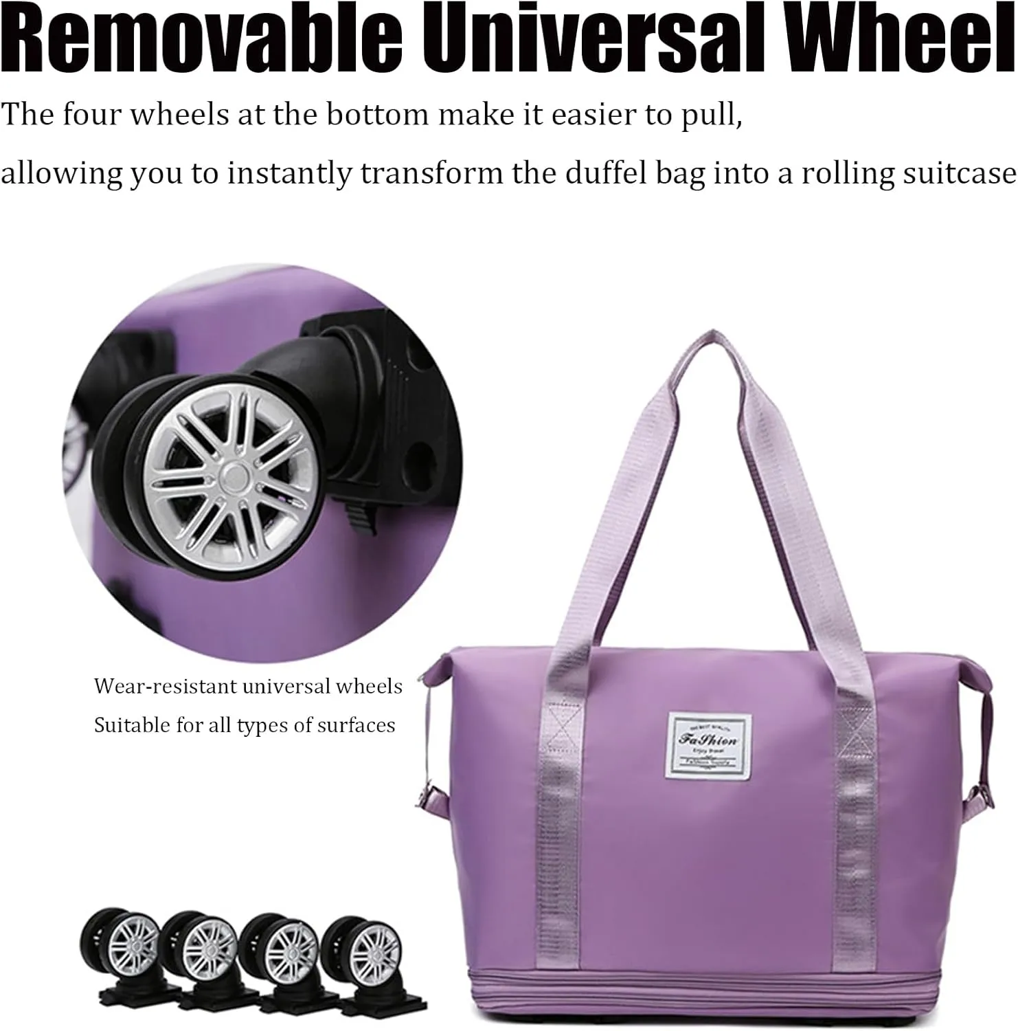 40 L Klarson Expandable Bag with Wheels, Klarson Travel Bag, Large Capacity Dry and Wet Separation Storage Luggage Bag, Three-Layer Expandable, Waterproof and Wear-Resistant (Fuchsia)