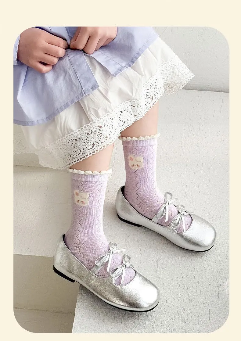 5 Pairs Lolita Kids Socks - Breathable Cotton Summer Socks for Girls - Cute Lace Trim, Anti-Slip