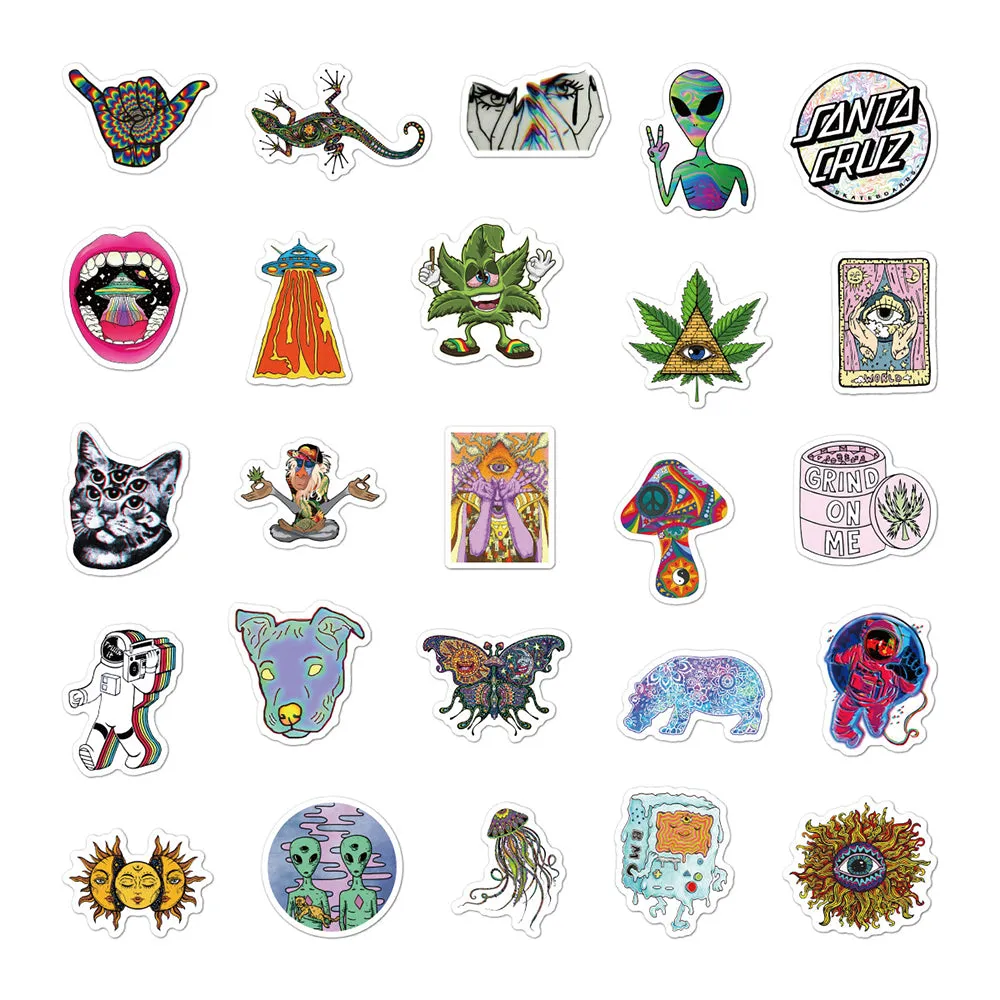 50pcs Cartoon Psychedelic Gothic Cool Stickers Aesthetic Art Graffiti Decals Skateboard Fridge Guitar DIY Sticker Kids Toy
