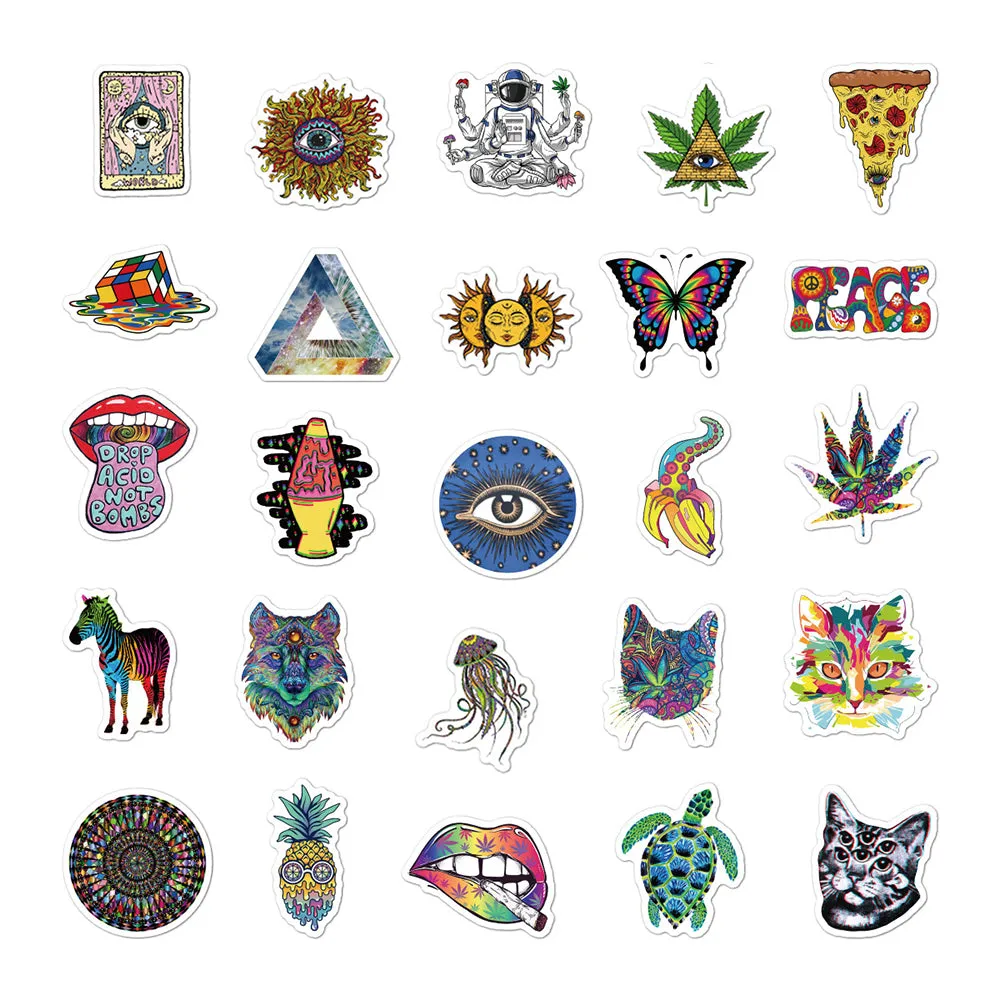 50pcs Cartoon Psychedelic Gothic Cool Stickers Aesthetic Art Graffiti Decals Skateboard Fridge Guitar DIY Sticker Kids Toy