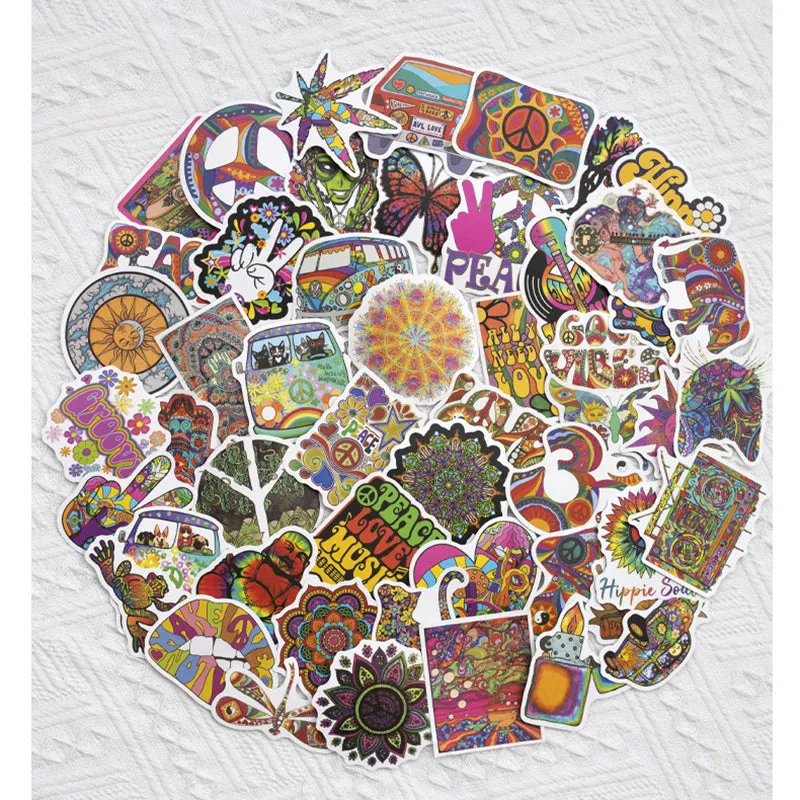 50PCS Hippie Art Sticker Psychedelic For Suitcase Notebook Skateboard Fridge Laptop Classic Toy Decals Graffiti Sticker F3