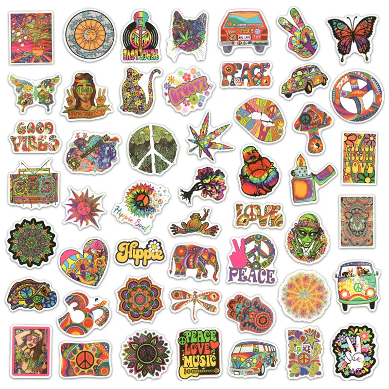 50PCS Hippie Art Sticker Psychedelic For Suitcase Notebook Skateboard Fridge Laptop Classic Toy Decals Graffiti Sticker F3