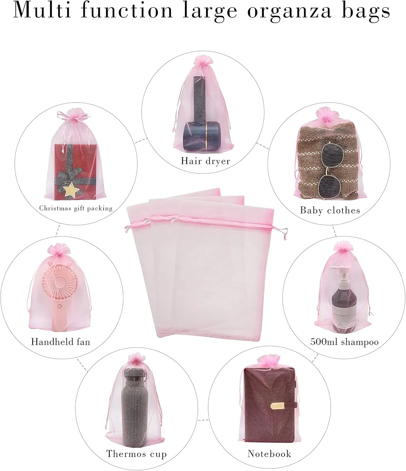 50pcs Large Organza Bags 8X12 inch Pink Mesh Bags Drawstring Jewelry Gift Bag for Baby Shower Birthday Wedding Party Favor Goodie Candy Bags (Pink)