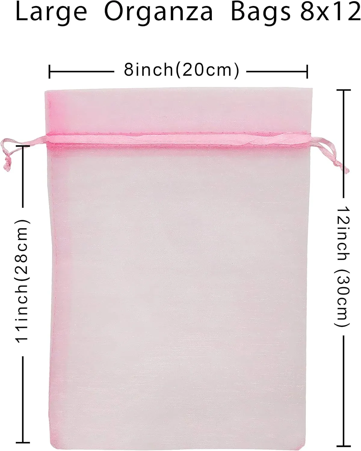 50pcs Large Organza Bags 8X12 inch Pink Mesh Bags Drawstring Jewelry Gift Bag for Baby Shower Birthday Wedding Party Favor Goodie Candy Bags (Pink)