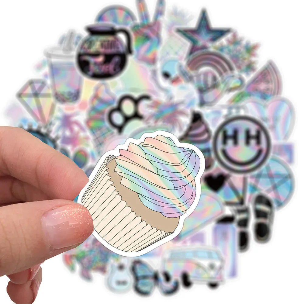 50PCS Mixed VSCO Holographic Laser Cartoon Stickers Luggage Skateboard Cute DIY Cool Graffiti Girl Gradient Sticker Decal