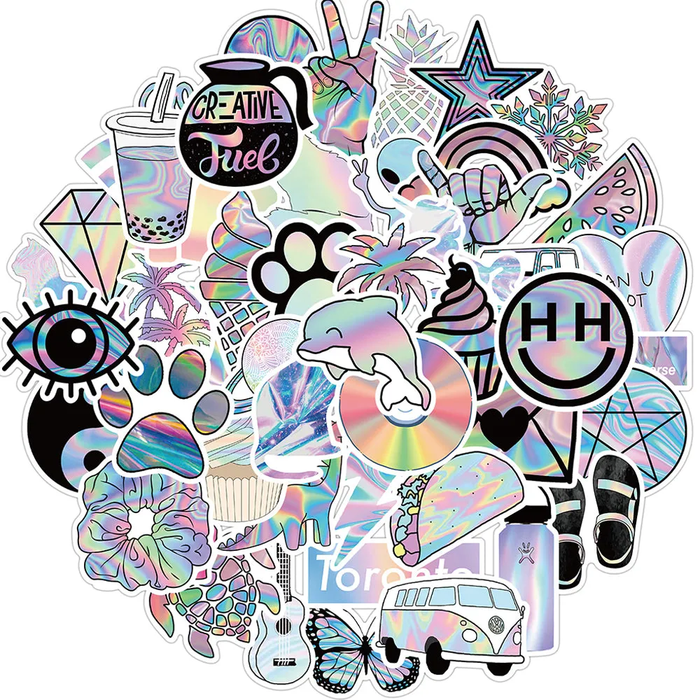 50PCS Mixed VSCO Holographic Laser Cartoon Stickers Luggage Skateboard Cute DIY Cool Graffiti Girl Gradient Sticker Decal