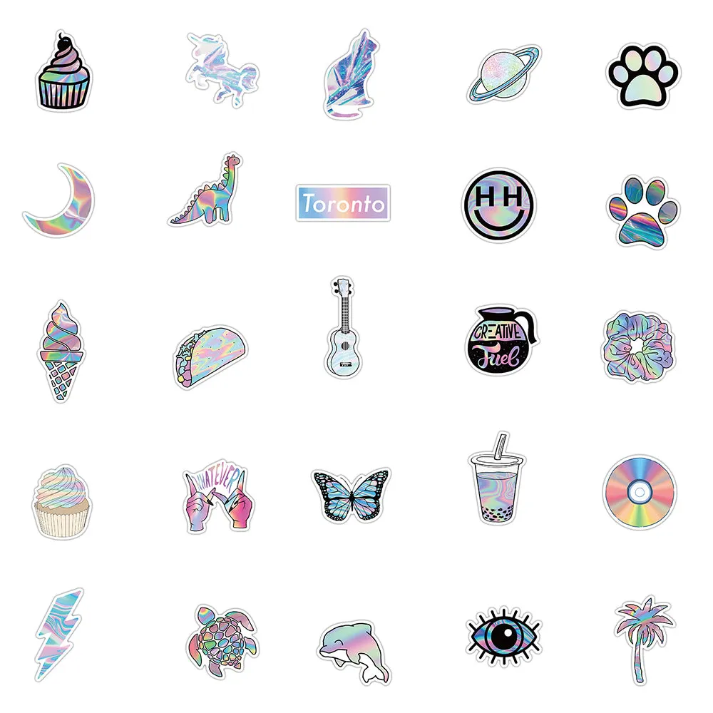 50PCS Mixed VSCO Holographic Laser Cartoon Stickers Luggage Skateboard Cute DIY Cool Graffiti Girl Gradient Sticker Decal