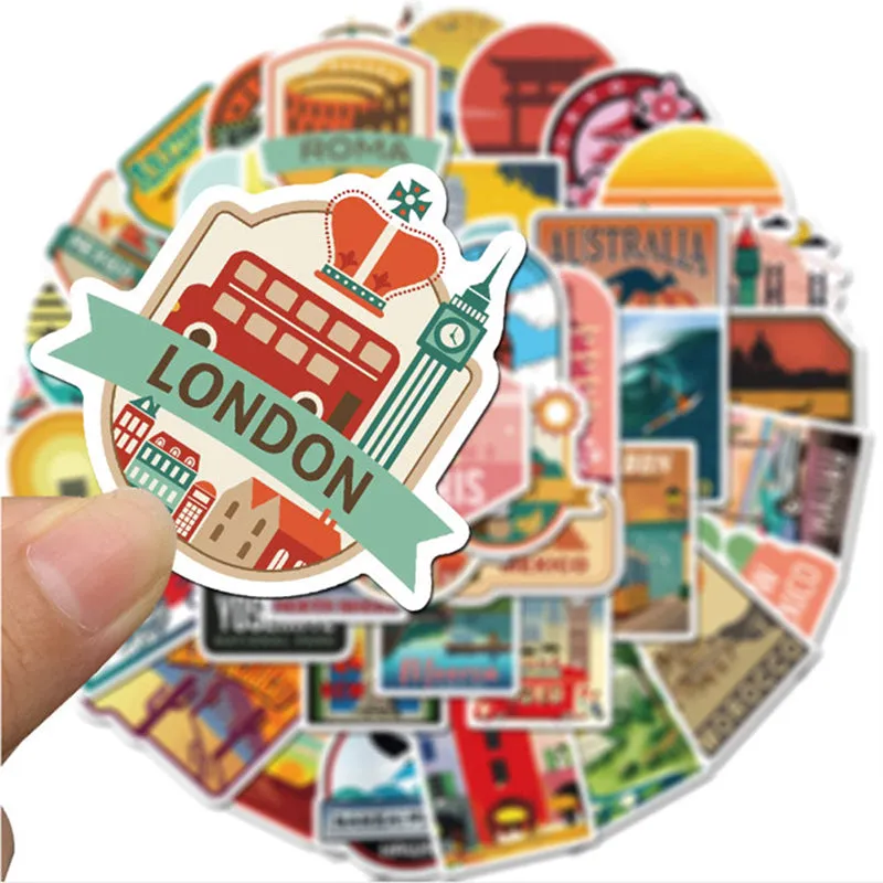 50pcs Travel City Landscape Cartoon Graffiti Sticker DIY Motorcycle Skateboard Notebook Suitcase Waterproof Sticker Decal